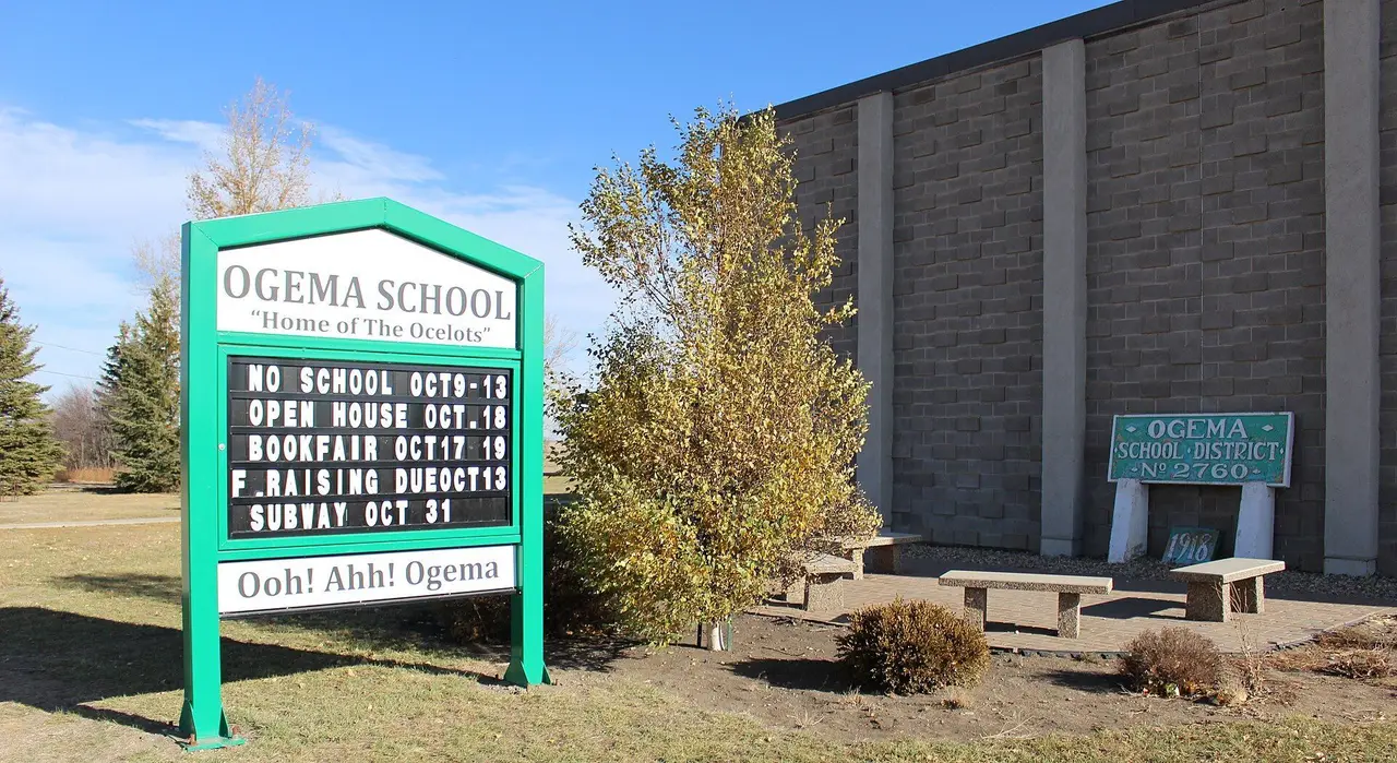 Ogema School sign, 2017